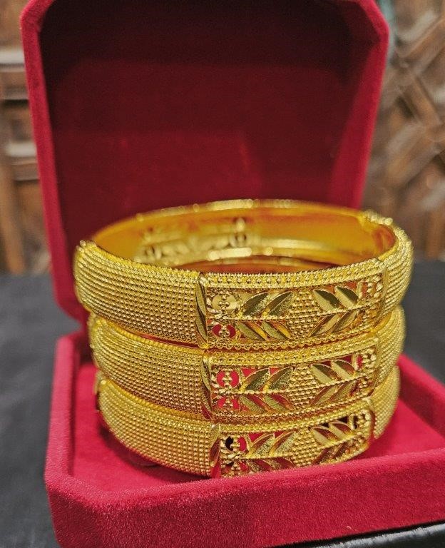 3pcs x 22K/ITALY Triple Yellow Gold Plated  Bangles  with stamps