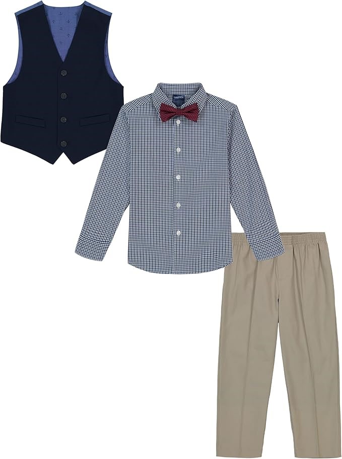 NAUTICA Boys 4pcs Formal Suit Set, Vest, Pants, Collared Dress Shirt, and T