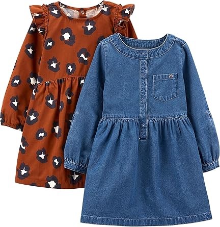 2 Pack x SIMPLE JOYS BY CARTER'S Toddler Girls' Long-Sleeve Dress Set, Size