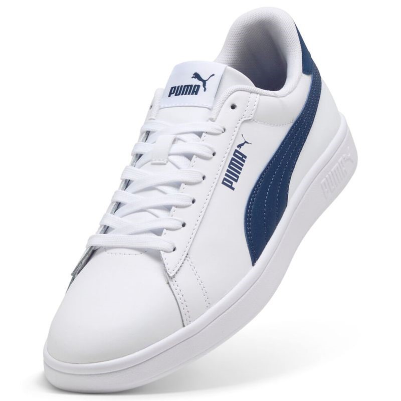 PUMA Men's Smash 2.0 L Shoes, Size US8.5, White/Persian Blue (28), 214927.