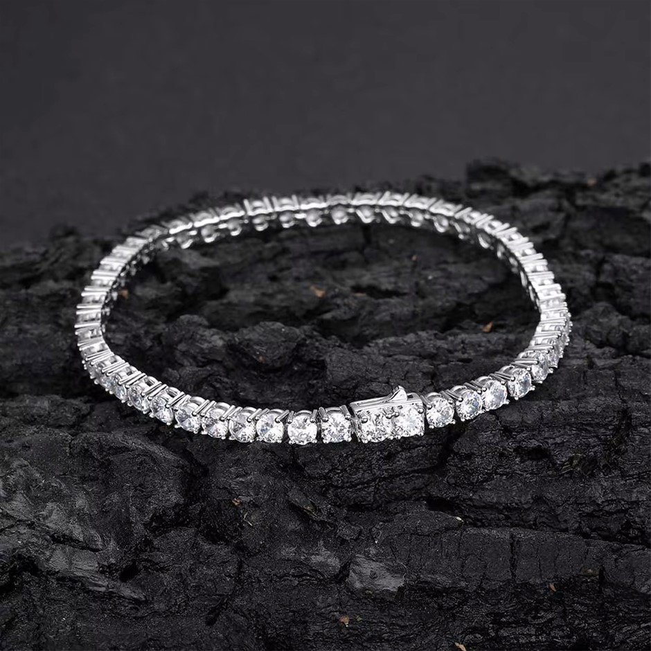 Silver-Filled 4mm Tennis Bracelet with Simulated Diamonds - 20.3cm