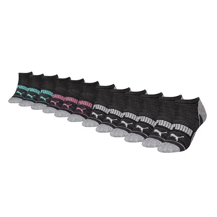 10 Pairs x PUMA Women's Repreve LowCut Socks, Shoe Size US 9-11, Grey/Pink/