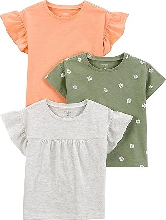 SIMPLE JOYS BY CARTER'S Girls' 3 packs Short-Sleeve Shirts and Tops, Size 5