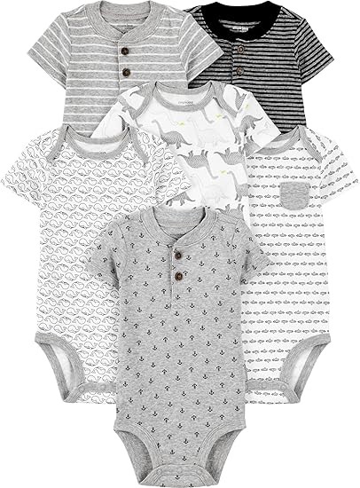 6 Pack x SIMPLE JOYS BY CARTER'S Baby Boys' Short Sleeve Bodysuit, Size 12