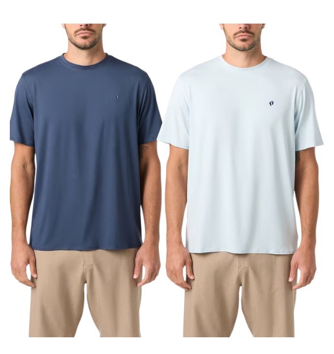 2-Pack HANG TEN Men's UPF50+ Sun Tees, Size S, Blue/Dark Blue.