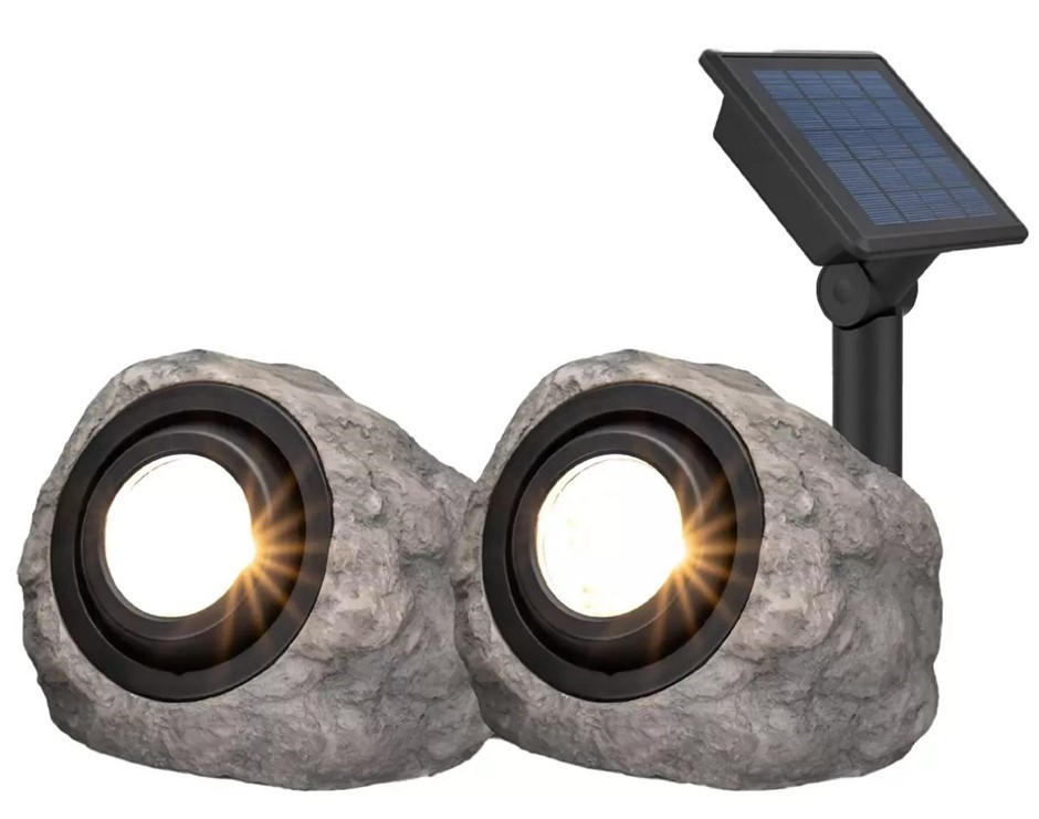 SIGNATURE 2pk Solar LED Rock Spotlight. N.B: Damaged packaging.