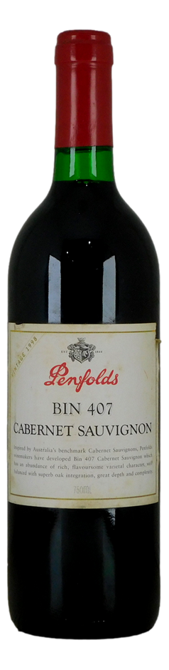 Penfolds `Bin 407` Cabernet Sauvignon 1998 (1 x 750mL) SA.