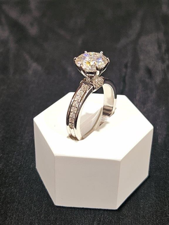 3.0ct GRA Moissanite white 18k Solid White Gold Vermeil Ring -9US