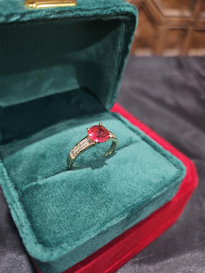 14K/Italy 1.0ct Ruby Stone Yellow Gold Filled Ring(stamped)-8US-Bonus Gift