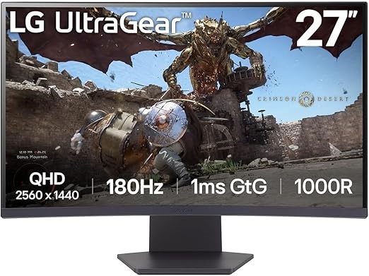 LG 27GS60QC-B 27" Ultragear™ QHD 1000R Curved 180Hz Gaming Monitor, 1ms (Gt