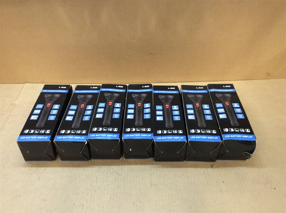 L-826 USB Rechargeable Flashlight - New Unboxing (Lot of 7)