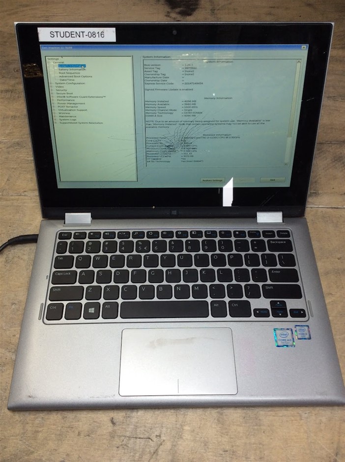 DELL Inspiron 11 3158 Laptop i3-6100U 4GBRAM NO HDD Silver