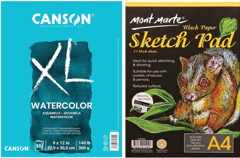 BUNDLE of Mont Marte 140gsm Black Paper Sketch 25-Sheets Pad, A4 Size + Can