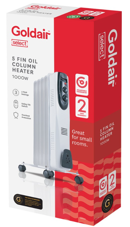 Goldair Select 1000W 5 Fin Oil Column Heater. NB: minor use.