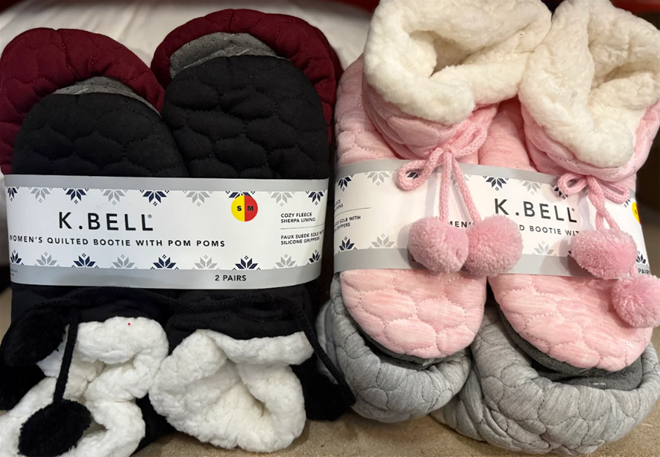 4 Pairs x K.BELL Women's Sherpa Bootie Slippers, Size S/M (Shoe Size 5-8.5)