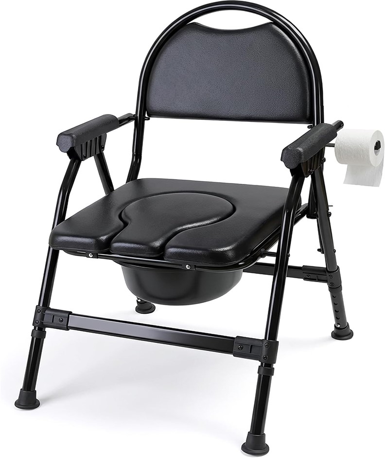 4-in-1 Folding Bedside Commode Chair with Seat Cover, Tool-Free Assembly Po