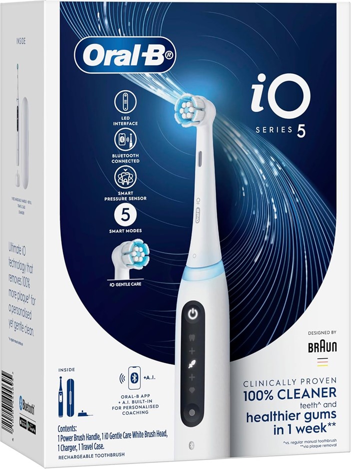 Oral-B iO Series 5 White Bluetooth Electric Toothbrush with A.I. Connectivi