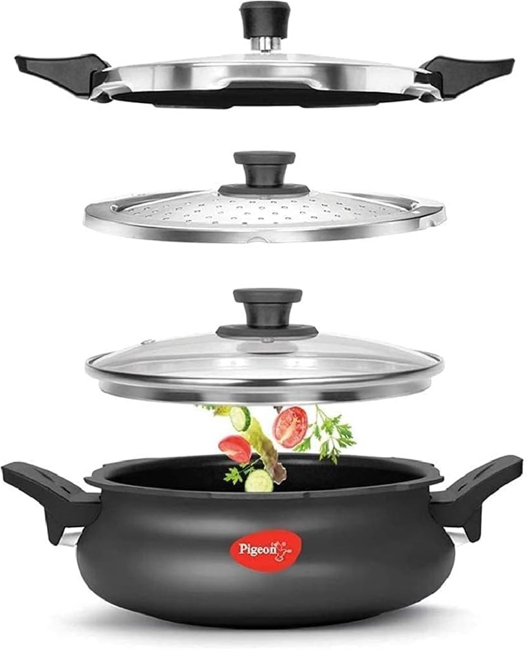 PIGEON by Stovekraft Belita Hard Anodized Super Cooker Set, 3 Liters, 4-Pie