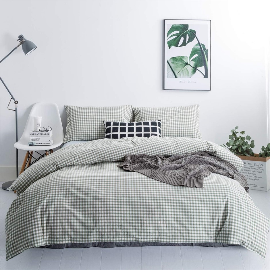 SUSYBAO 100% Natural Washed Cotton 3 Pieces Duvet Cover Set (Queen). NB: No