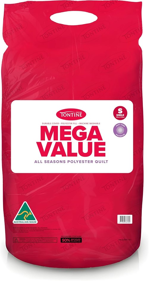 TONTINE Mega Value Polyester Quilt Doona – All Seasons Comfort SINGLE. NB: