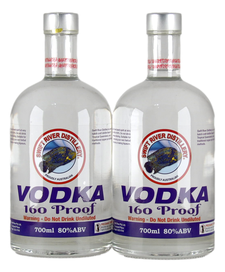Swift River Distillery Vodka 160 Proof (2x 700mL), QLD.