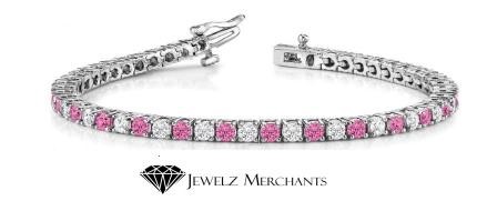 GRA Moissanite white & pink stone Tennis Bracelet -S925-17.5cm-3mm