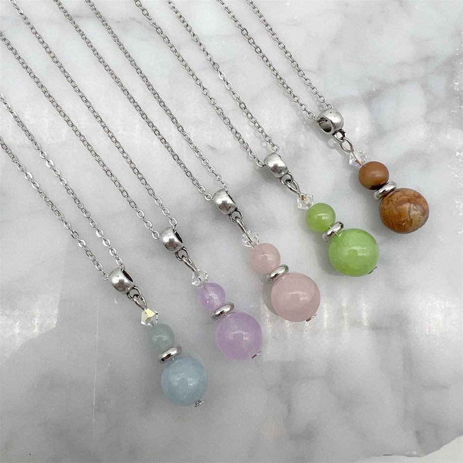 Gemstone & Swarovski® Austrian Crystal Platinum Pendant Necklaces - 5 Pcs