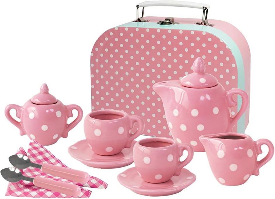 KAPER KIDZ Pink Polka DOT Porcelain Tea Set 13PCS