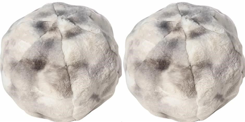2X MON CHATEAU Round Faux Fur Pillow, 30cm, Grey/Taupe.