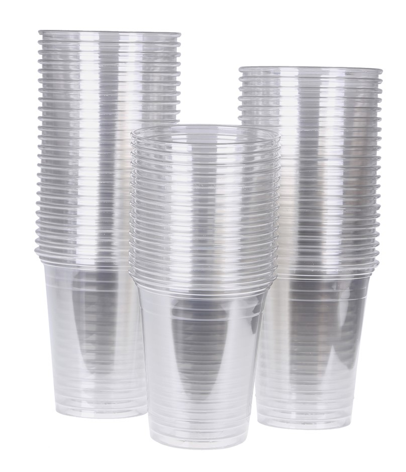 3 x Pack of 200pc SOLO Clear Plastic Cups. NB: Damaged packaging, approx. 5
