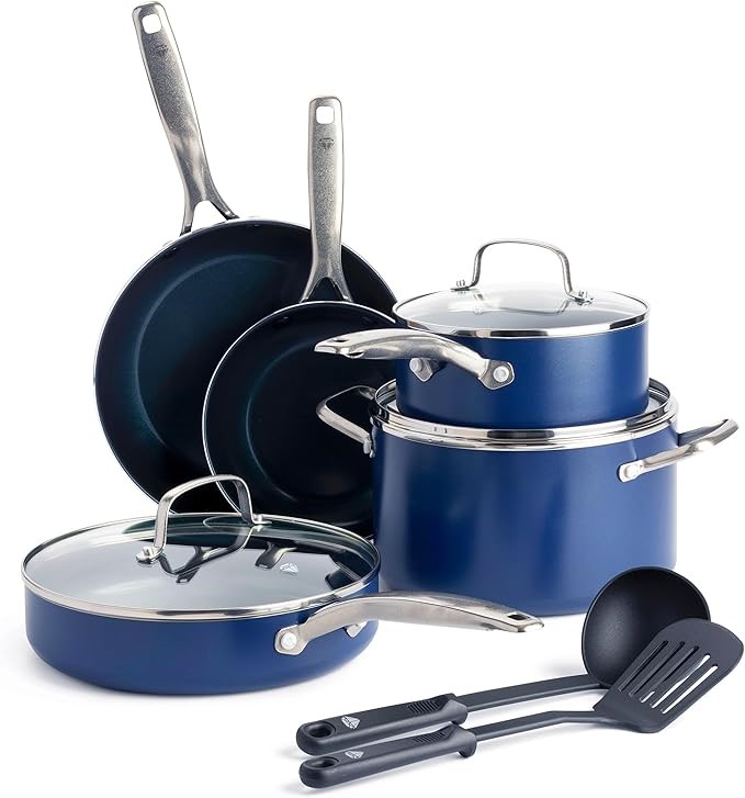 BLUE DIAMOND 10pc Cookware Set, Enhanced Ceramic Non-Stick, Blue.