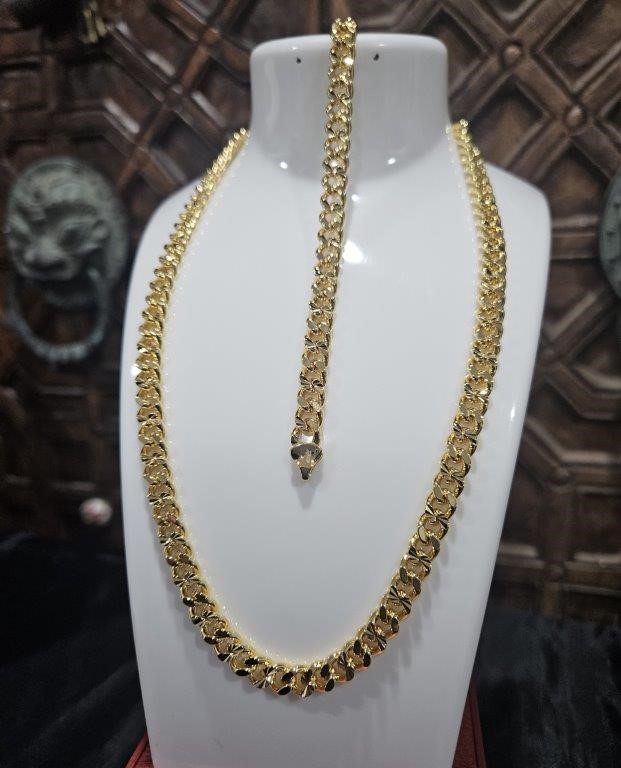 22KGold-filled/Italy Stamped Set Yellow Gold Filled  Chain & Bracelet -48CM