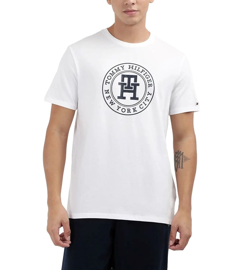 TOMMY HILFIGER Men's M Timothy TEE T-Shirts, Small, Optic White TH, 78JB302