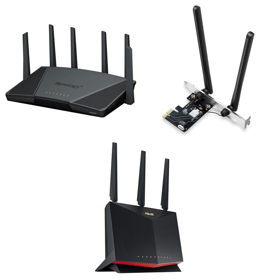 3 x Assorted Routers. Incl: 1 x SYNOLOGY RT6600ax Tri-Band Wi-Fi 6 Router,