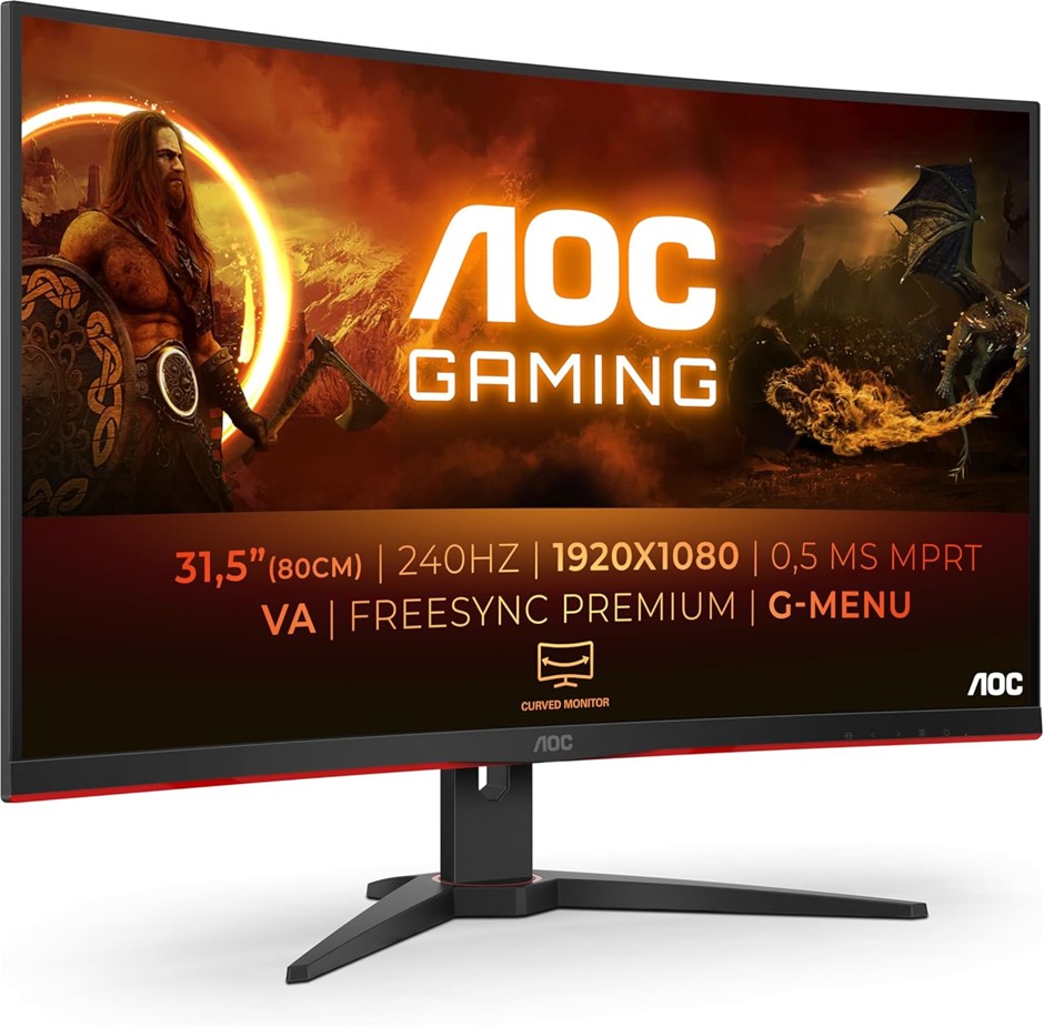 AOC Gaming C32G2ZE - 32 Inch FHD Curved Monitor, 240Hz, 1 ms MPRT, VA AMD F