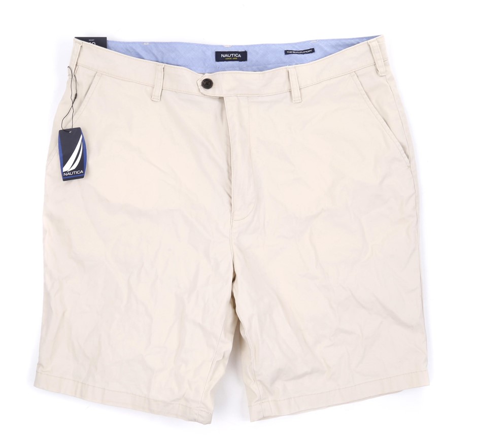 NAUTICA Men's Tailored Fit The Beacon Shorts, Size 40, Cream.