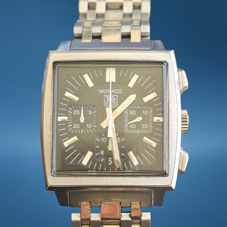 TAG HEUER MONACO CHRONOGRAPH 38MM STAINLESS STEEL CW2111.BA0780 BXO & COA