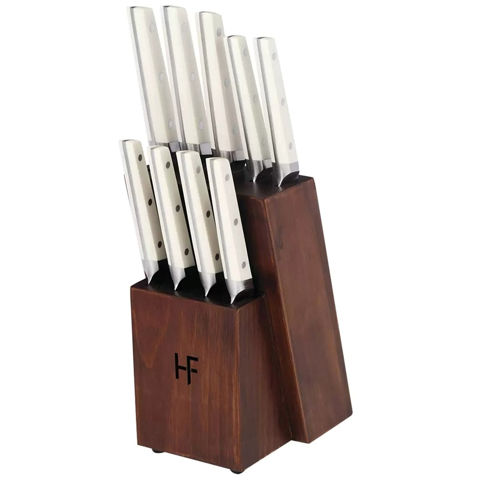 HAMPTON FORGE 10pc Knife Block Set, White. 
