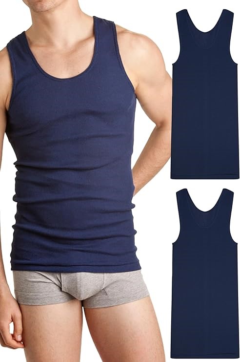 2 Pack X BONDS Men's Cotton Chesty Singlet, Size 24 / 3XL, Dark Blue, M7NLO