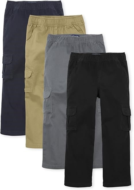 4 packs x THE CHILDREN'S PLACE Boys Pull on Cargo Pants, Size 6, Black/Flax