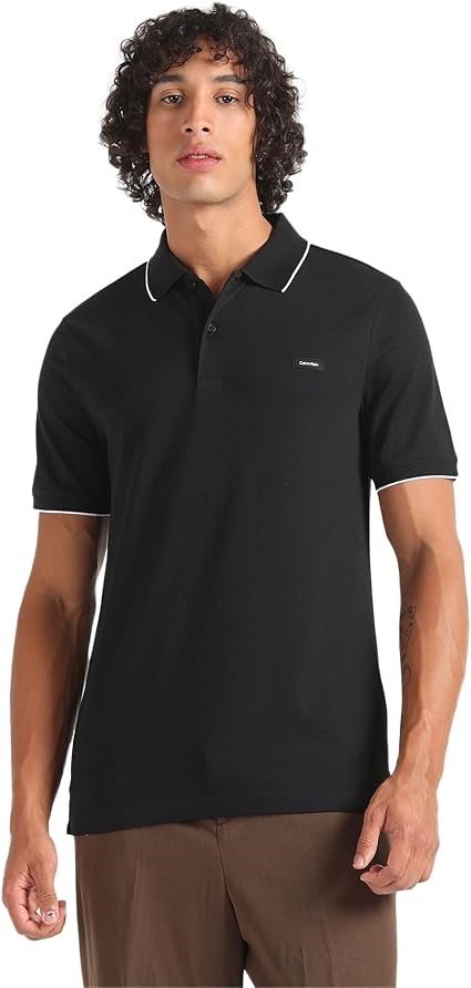 CALVIN KLEIN Men's Slim Cotton Pique Polo Shirt, Medium, CK Black, K10K1127