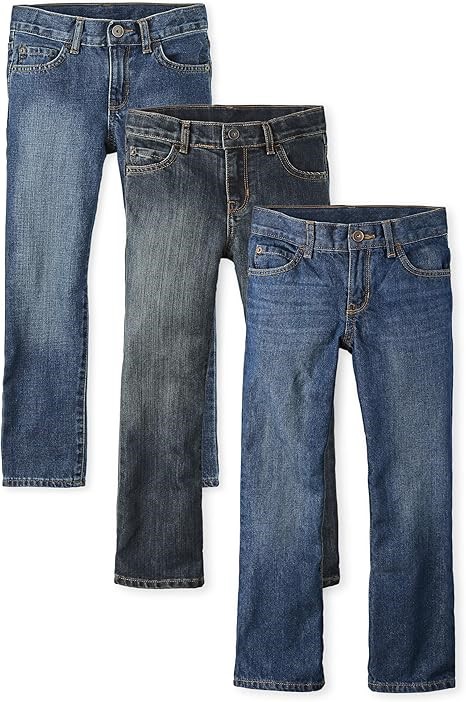 3 Pack x THE CHILDREN'S PLACE Boys Multipack Basic Bootcut Jeans, Size 7, D