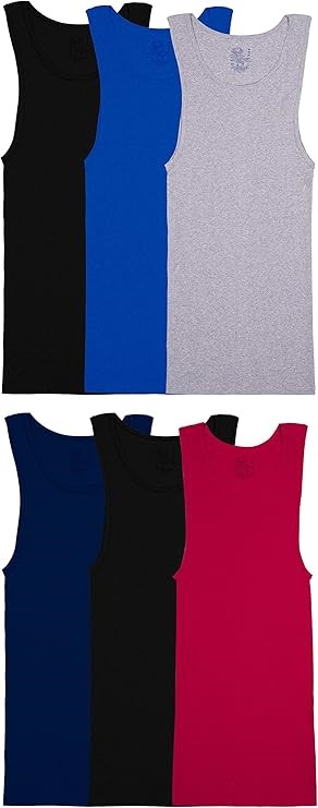 6-Pack FRUIT OF THE LOOM Men's Tag-Free A-Shirts, Size L, Assorted Colours.