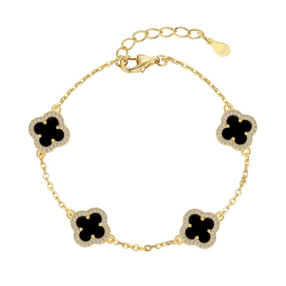 Clover Simulated Diamonds 18K Gold Filled 925 Silver Tennis Bracelet