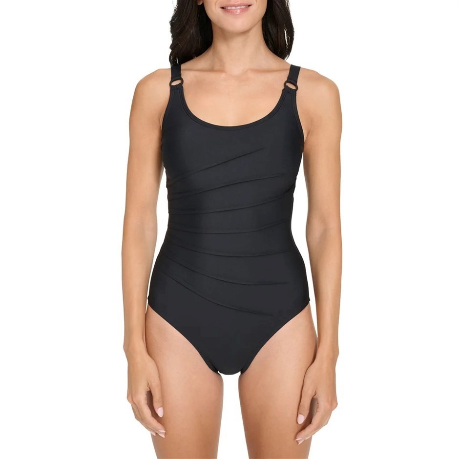 DKNY Women's Padded Swimsuit, Size XL, Black (Starburst).