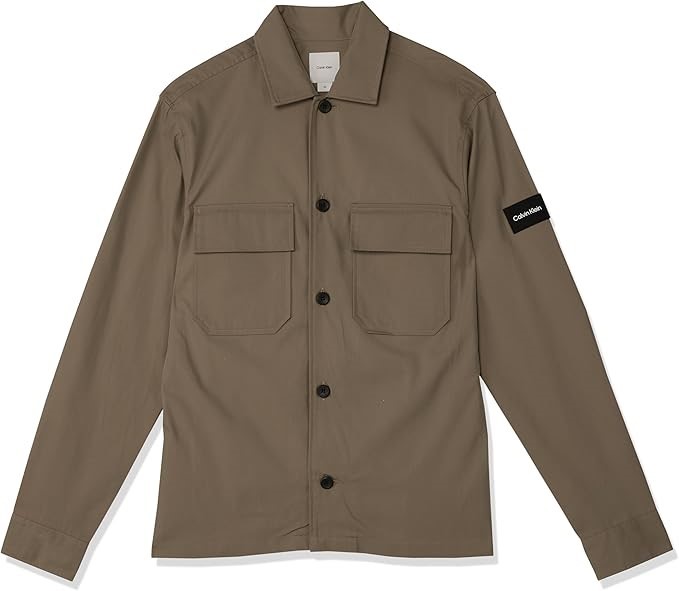 CALVIN KLEIN Men's Blended Twill Overshirt, Small, Brindle, K10K109920. RRP