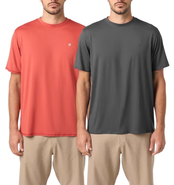 2-Pack HANG TEN Men's UPF50+ Sun Tees, Size S, Red/Grey. Buyers Note - Dis