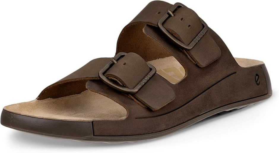 ECCO Cozmo Two Band Buckle mens Slide Sandal. US9-9.5, Nutmeg Brown.
