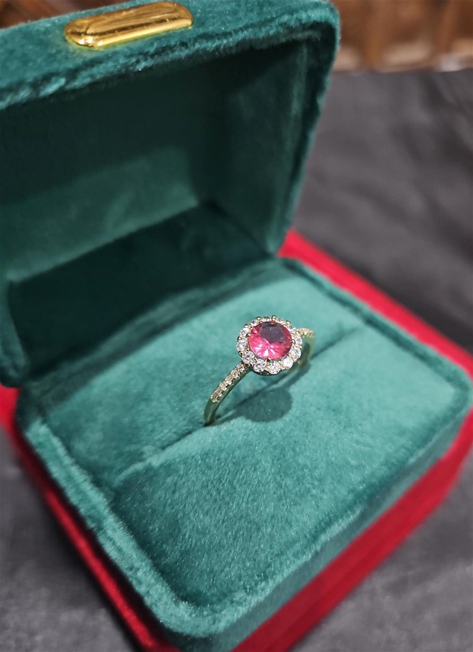 14K/Italy 1.0ct Ruby Stone Yellow Gold Filled Ring(stamped)-8US-Bonus Gift