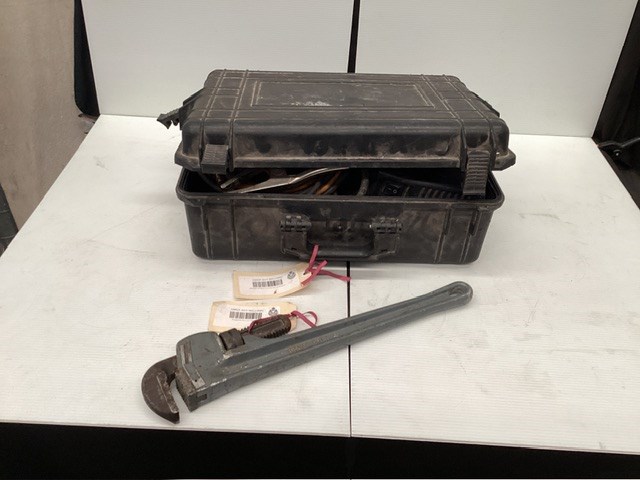<p>Black Case Containing Welder And Pipe Wrench </p>